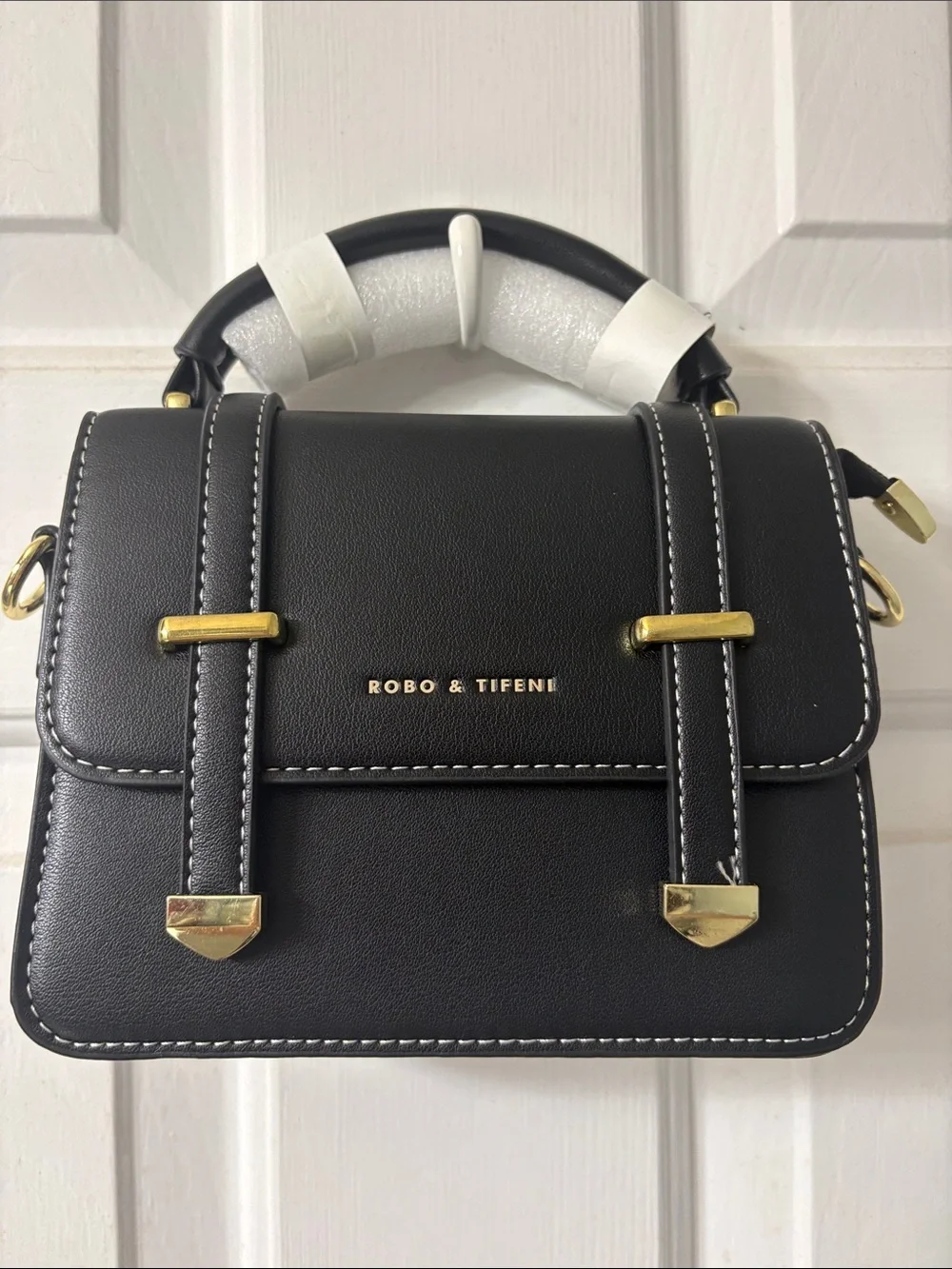 Black Structured Top-Handle Satchel